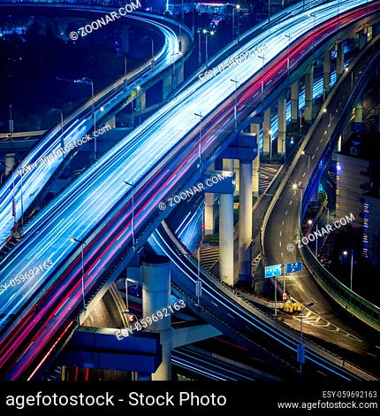 traffic at night, shanghai china