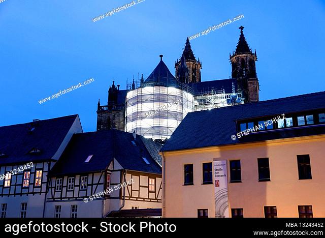 Germany, Saxony-Anhalt, Magdeburg, Magdeburg Cathedral, scaffolding, restoration of the east choir