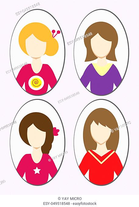 Cute illustrations of beautiful young girls with various hair style. illustration