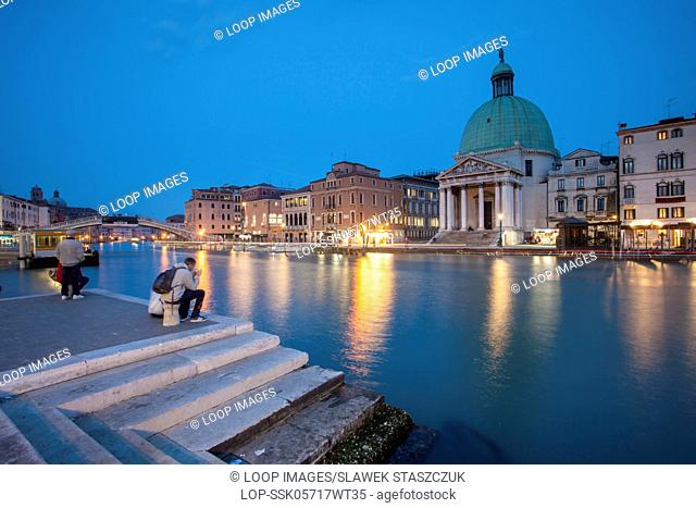Night falls on Grand Canal in Venice