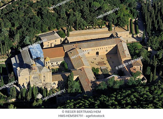 France, Aude, Fonfroide cistercian Abbey aerial view