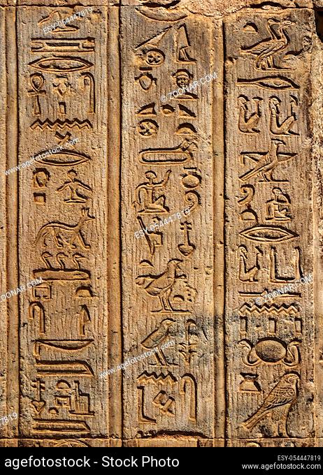 ancient egypt hieroglyphics on wall in temple