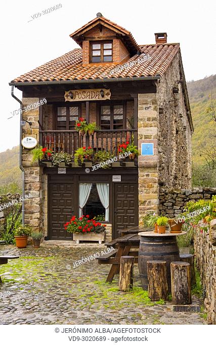 Accommodation, Posada Hotel typical stone house. Rural Village of Barcena Mayor Los Tojos. Saja Natural Park, Saja-Nansa, Cantabria, Spain Europe