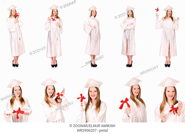 The woman student isolated on white background