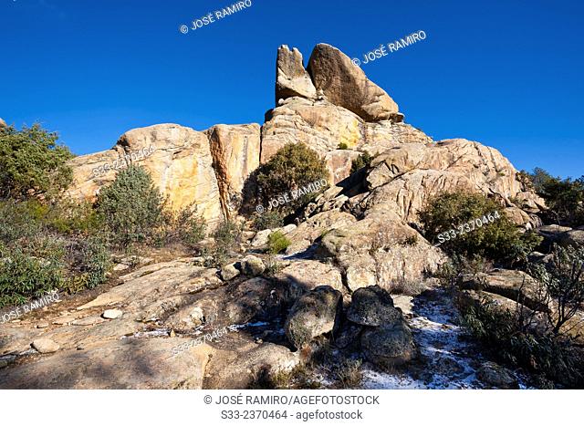 Higuera cliffs in the Pedriza. Regional Park of the Cuenca Alta del Manzanares. Manzanares el Real. Madrid. Spain. Europe