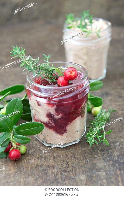 Liver sausage with lingonberries in a screw-top jar