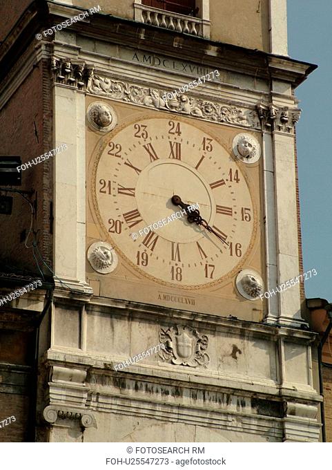 Emilia-Romagna, Italy, Modena, Europe, Clock tower at the Palazzo Communale in downtown Modena