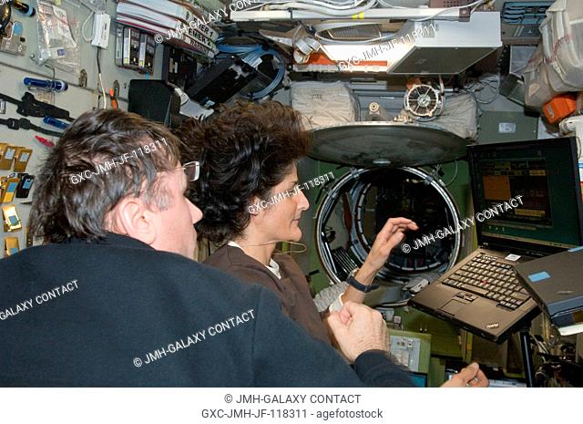 In the International Space Station's Zvezda Service Module, NASA astronaut Sunita Williams, Expedition 33 commander; and Russian cosmonaut Yuri Malenchenko