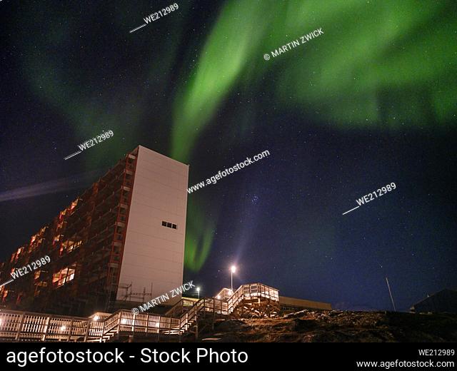 Northern lights over Nuuk. Nuuk the capital of Greenland during late autumn. America, North America, Greenland, danish terriotory