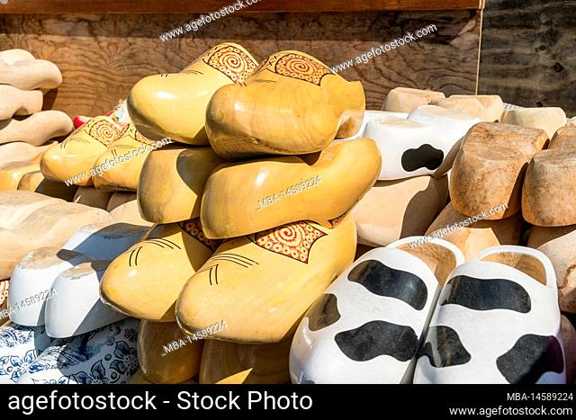 Netherlands, Monnickendam, market stall, wooden shoes, sale