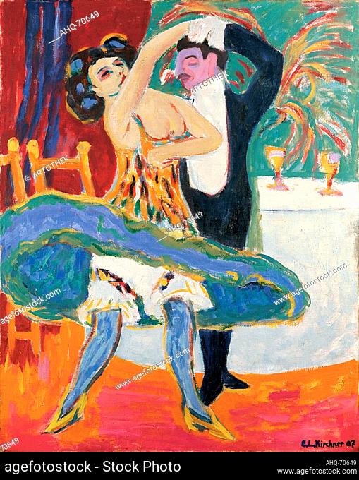 Künstler: Kirchner, Ernst Ludwig, 1880-1938 Titel: Varieté; Englisches Tanzpaar, ca. 1909 (1926) Technik: Öl auf Leinwand Maße: 151, 0 x 120