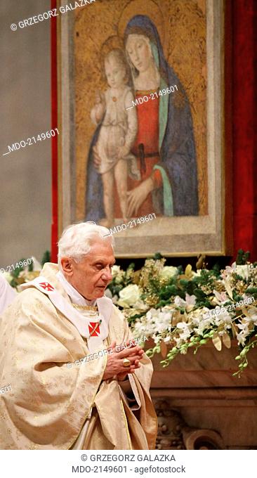 Pope Benedict XVI (Joseph Aloisius Ratzinger) celebrating the Midnight Holy Mass at Saint Peter's Basilica. Vatican City, 25th December 2010