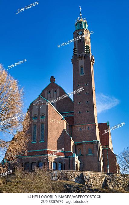 Tower of Engelbrekts Church (Engelbrektskyrkan) an example of National Romantic architecture, Larkstaden, Ostermalm, Stockholm, Sweden, Scandinavia