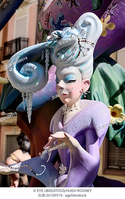 Papier Mache figure of well dressed lady in the street during Las Fallas festival
