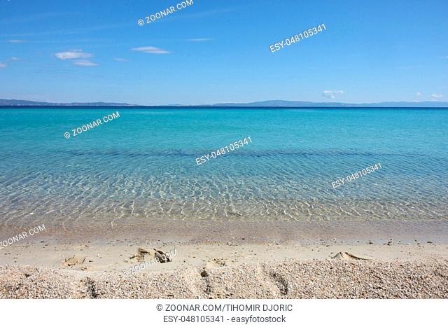 Beauriful nuances of blue colour on the Aegean sea beach, Greece