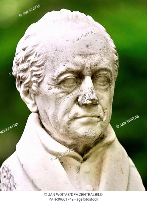 Bust of Johann Wolfgang von Goethe stands in spa town Bad Lauchstaedt in Germany, 10 May 2013. There is a famous mineral spring in the city