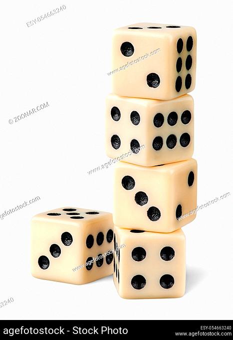 Stack of gaming dice isolated on white background
