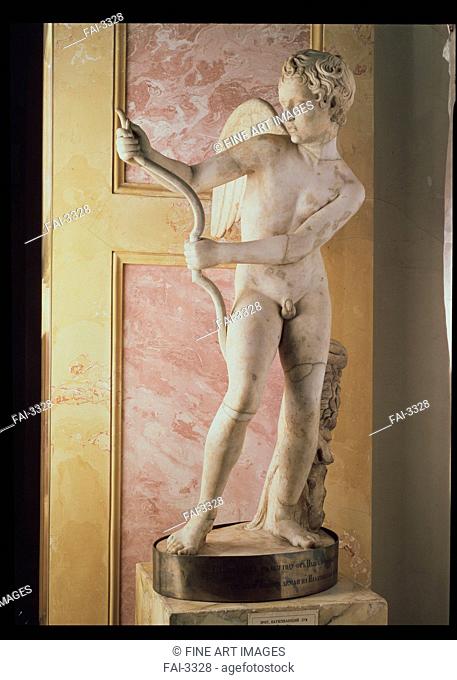 Eros Stringing His Bow (Roman copy of Greek statue by Lysippus). Art of Ancient Rome, Classical sculpture . Marble. Classical Antiquities