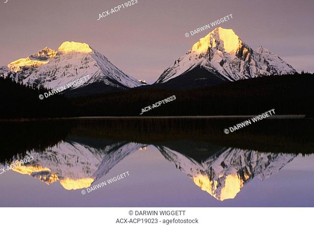 Whirlpool Peak and Mt. Fryatt from Leach Lake, Jasper National Park, Alberta, Canada
