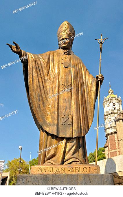 Mexico, Mexico City, statue of Pope John Paul II near Basilica of Guadalupe