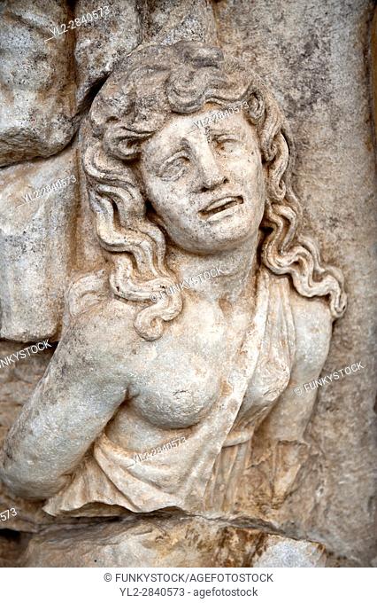 Photo of Roman releif sculpture of a Female Captive. Aphrodisias Archaological Museum, Turkey