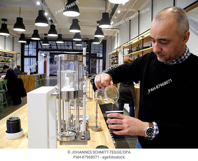 Thomas Perez, CEO of the 'Extraction Lab', photographed at his cafe in Brooklyn in New York, US, 8 February 2017. Two cups of coffee at his café can cost up to...
