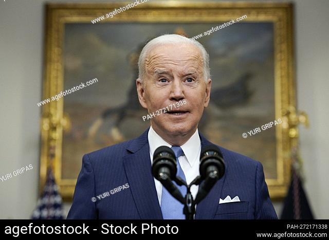 U.S. President Joe Biden delivers remarks on the retirement of Supreme Court Justice Stephen Breyer in the Roosevelt Room at the White House in Washington on...
