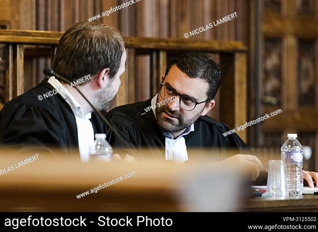 Lawyer Maxim Toller and Lawyer Renaud Molders-Pierre representing one of the accused pictured during the jury constitution session at the assizes trial of...