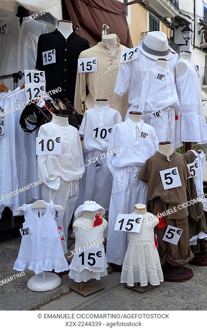 Mannequin dressed with white clothes, Eivissa, Ibiza, Balearic Islands, Spain, Mediterranean, Europe