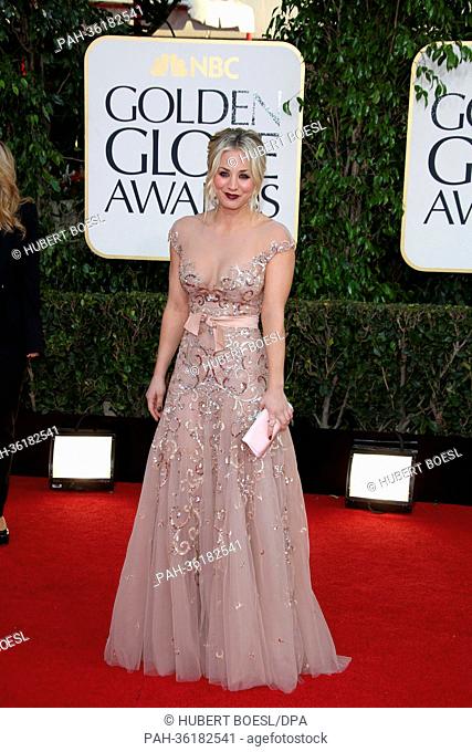 Actress Kaley Cuoco arrives at the 70th Annual Golden Globe Awards presented by the Hollywood Foreign Press Association, HFPA