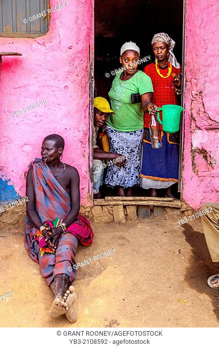 Mursi Woman Sitting Outside A House, Jinka, Omo Valley, Ethiopia