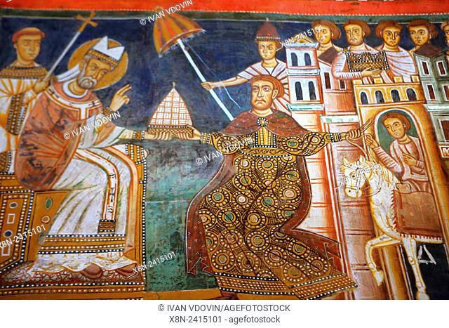 Frescoes in San Silvestro chapel (1246), Santi Quattro Coronati basilica, Rome, Italy