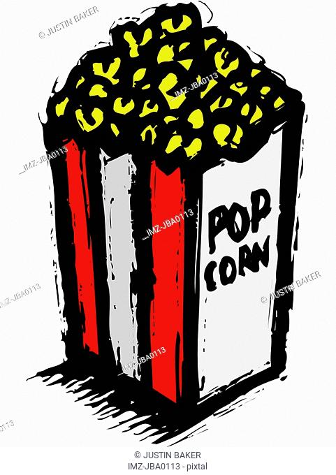 A pictorial illustration of a bag of popcorn