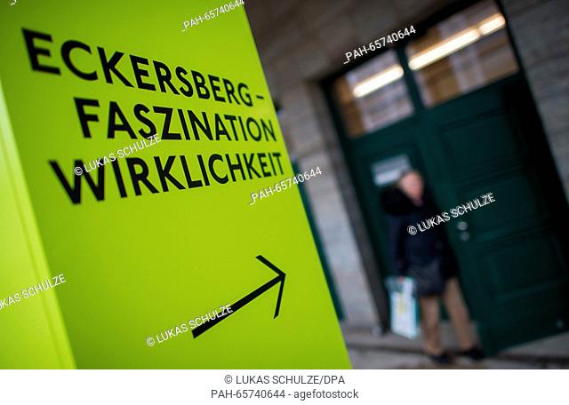 A sign points to the exhibition 'Eckersberg - Fascination with Reality' in the Kunsthalle in Hamburg,  Germany, 10 February 2016