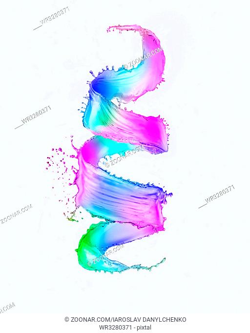 Multicolored splashes in the form of a spiral isolated on a white background