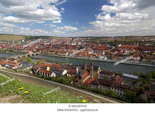View from the Marienberg Fortress on the historical old town of Würzburg, Lower Franconia, Bavaria, Germany