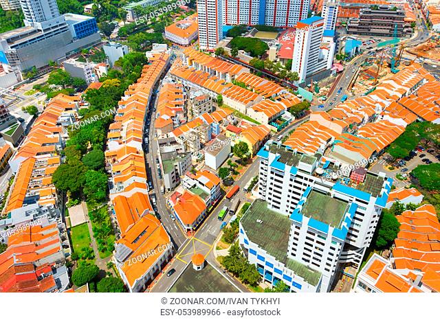 Aerial view Singapore Chinatown district in the daytime