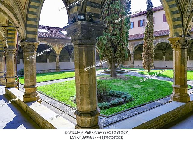 Green Cloister Santa Maria Novella Church Florence Italy. First Church in Florence founded 1357