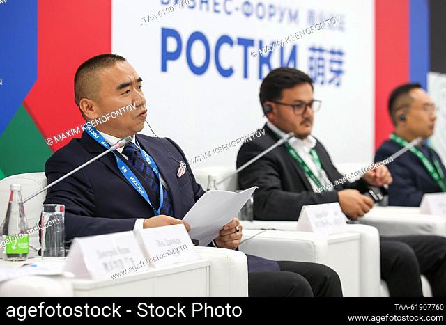 RUSSIA, REPUBLIC OF TATARSTAN - SEPTEMBER 7, 2022: Shandong Paini Chemical Co. Ltd. CEO Yin Jinqi (front) attends a panel session during an international forum...