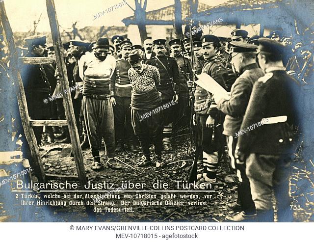 Bulgarian judiciary over the Turks following the Balkan Wars of 1912-13.  Turks, who were caught in the slaughter of Christians before their execution by...