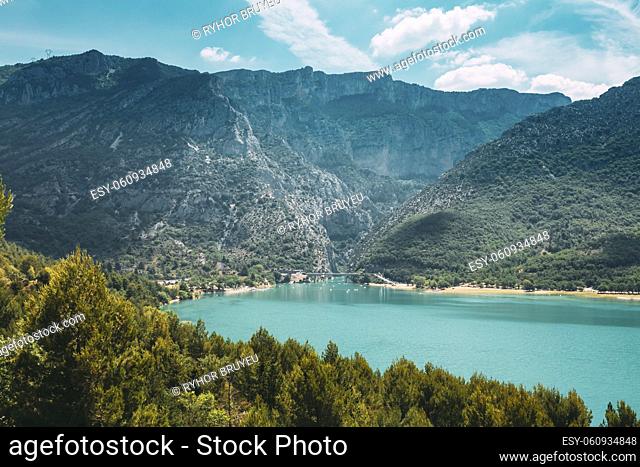 Verdon, Provence-Alpes-Cote d'Azur, France. Landscape of St Croix Lake in the Gorges Du Verdon in south-eastern France. Provence-Alpes-Cote d'Azur