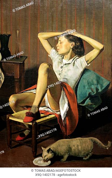 Detail: Thérèse Dreaming, 1938, by Balthus, Balthazar Klossowski, French, Oil on canvas H  59, W  51 inches, 150 x 130 cm , Metropolitan Museum of Art