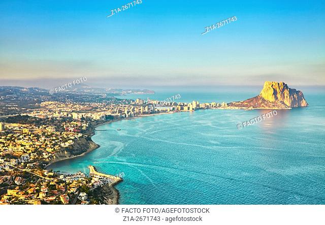 Overview of Calpe town with Penyal d'Ifac. Calpe. Alicante. Valencia Community. Spain