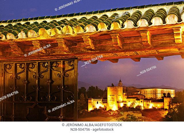 Evening view of the Alhambra. Granada. Andalucia. Spain
