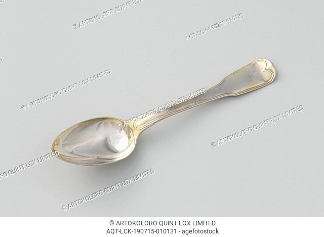 Spoon with the helmet sign Clifford, The egg-shaped bowl of the spoon is connected on both top and bottom by means of single praise to the flat, curved handle