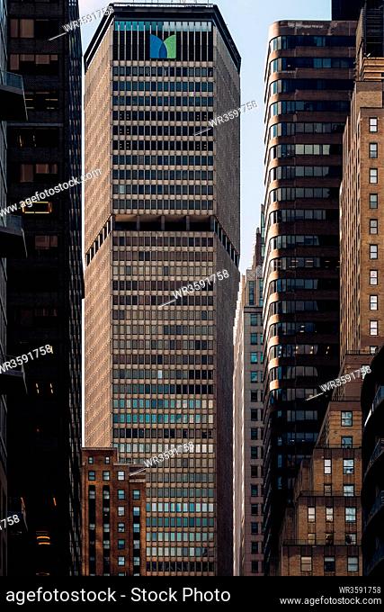 New York City - USA - Mar 12 2019: Close-up view of MetLife Building and modern skyscrapers in Midtown Manhattan New York City