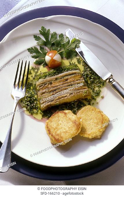 Meat and vegetable terrine with horseradish biscuits (1)