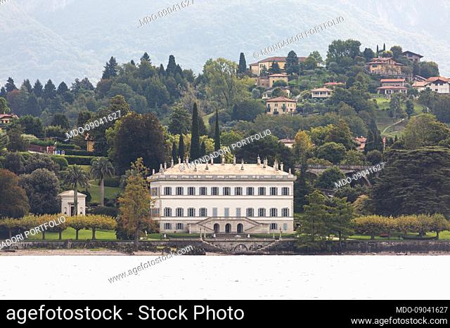 Villa Melzi d'Eril with its gardens, located in the hilly landscape between the two branches of Lake Como. Bellagio (Italy), 29 September 2021