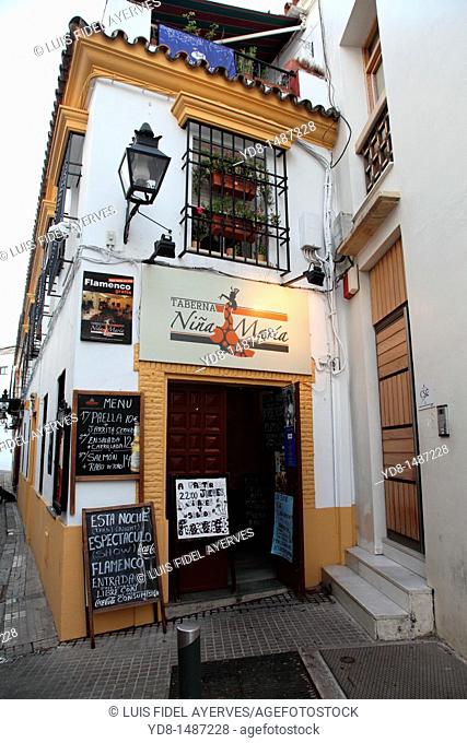 Facade of a restaurant in Cordoba, Andalusia, Spain