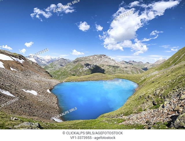 The Lago Vago and peaks of Livigno, Province of Sondrio, Valtellina, Lombardy, Italy, Europe